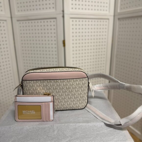 Michael Kors Jet Set Large Logo Crossbody Pink Gold PAIRED Pink Coin Pouch NWT - Picture 9 of 12